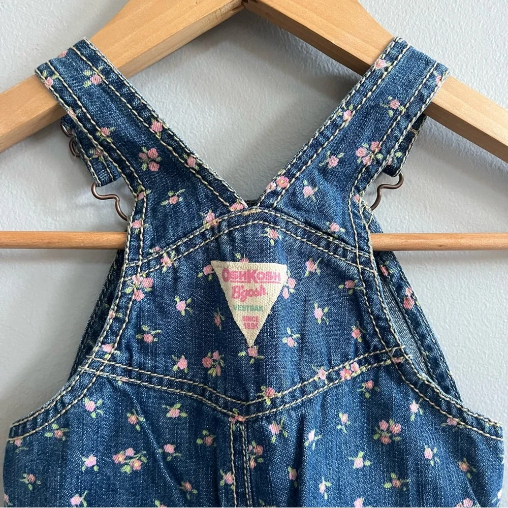 OshKosh B’Gosh Girls Floral Denim Overalls Size 9 Mo. Spring Vestbak Butterfly